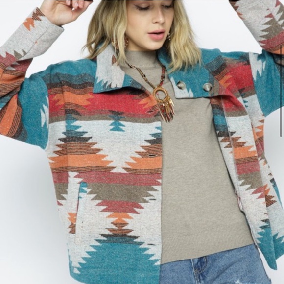 Last Large New! Bohemian Aztec Southwest Pattern Jacket - Picture 5 of 11